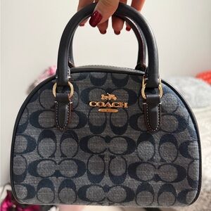 Coach Two-Tone Navy Gray Dome Satchel with Gold Hardware